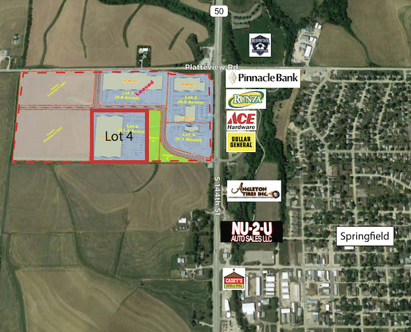 Satellite image showing Springfield Commerce Park located northwest of the city of Springfield, Nebraska.