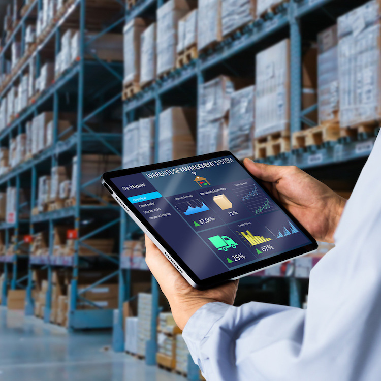 Smart Warehouse,Inventory management system concept.Manager usin